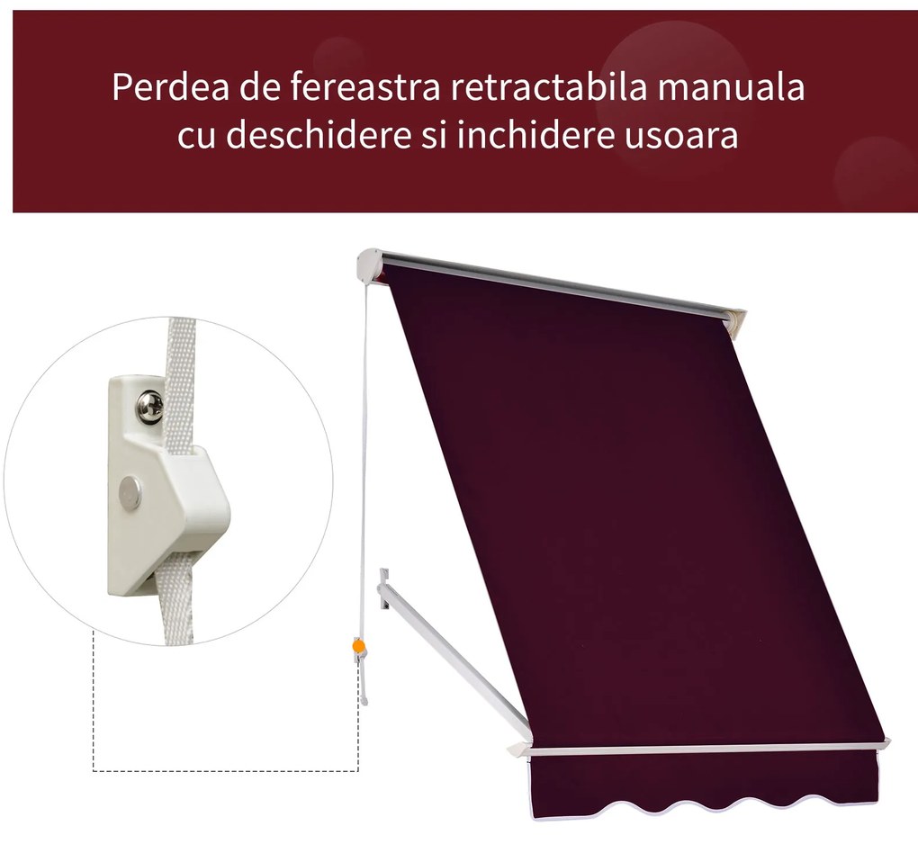 Outsunny Copertină de Soare Rulantă cu Unghi Reglabil 0-120°, Copertină Verticală de Exterior Anti UV, 180×70 cm, Roșu | Aosom Romania