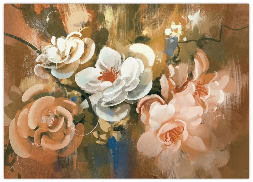 Tablou pe sticlă - Buchet de flori pictat (70x50 cm)