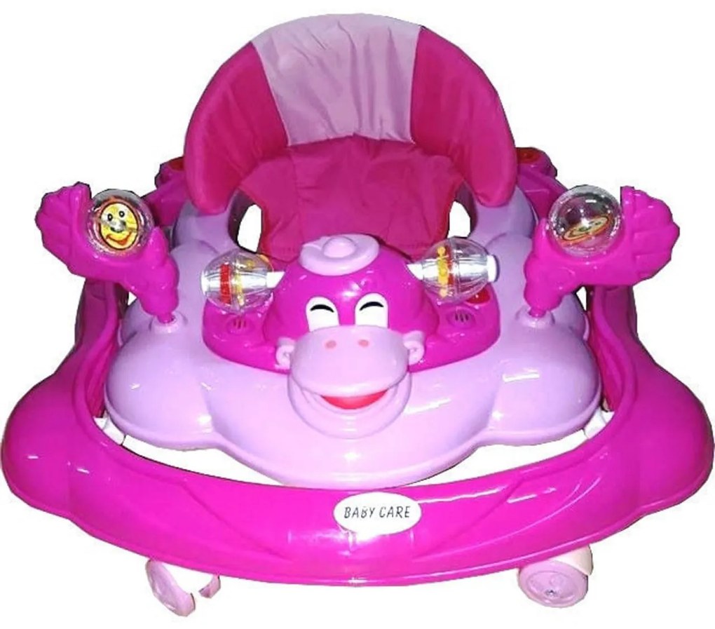 Premergator Reglabil in 3 Trepte Baby Care™ , Ratusca, Pliabil, 8 Roti,Cu Melodii, Roz