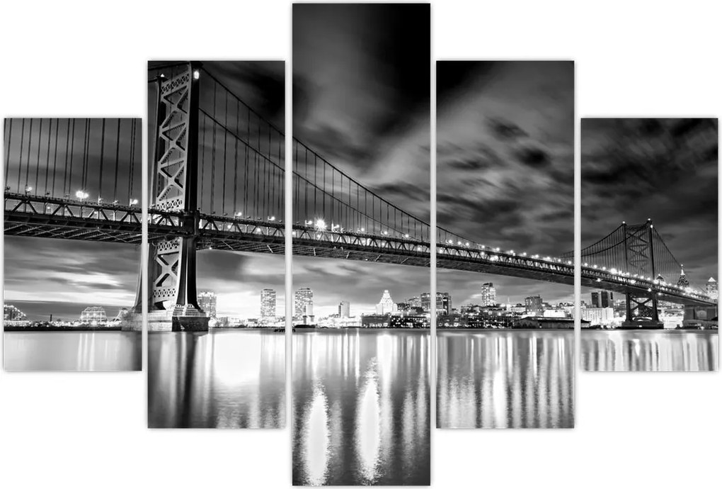 Tablou - Podul Benjamin Franklin, Philadelphia, alb-negru (150x105 cm)