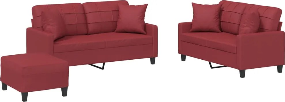vidaXL Set de canapele cu perne, 2 piese, roșu vin, piele ecologică