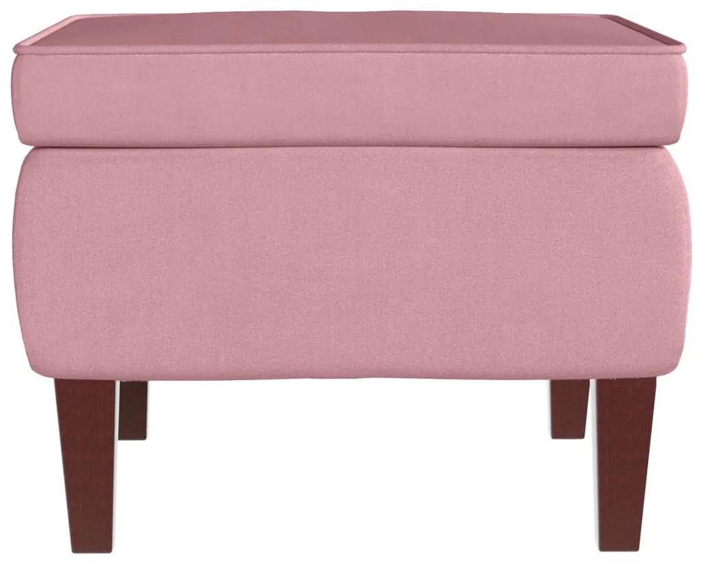 Scaun balansoar, picioare din lemn si taburet, roz, catifea