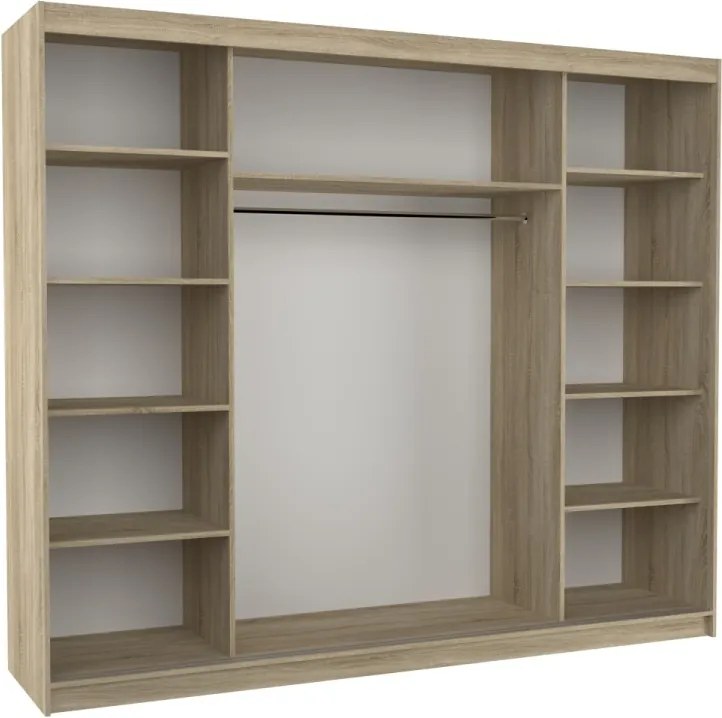 Dulap cu usi glisante si oglinda + iluminare LED, Salto 250 + LED, 250 cmx215cmx58 cm, ADRK Furniture (Culoare: Alb)