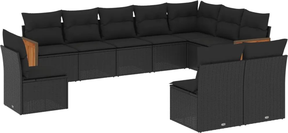 vidaXL Set canapele de grădină cu perne, 10 piese, negru, poliratan