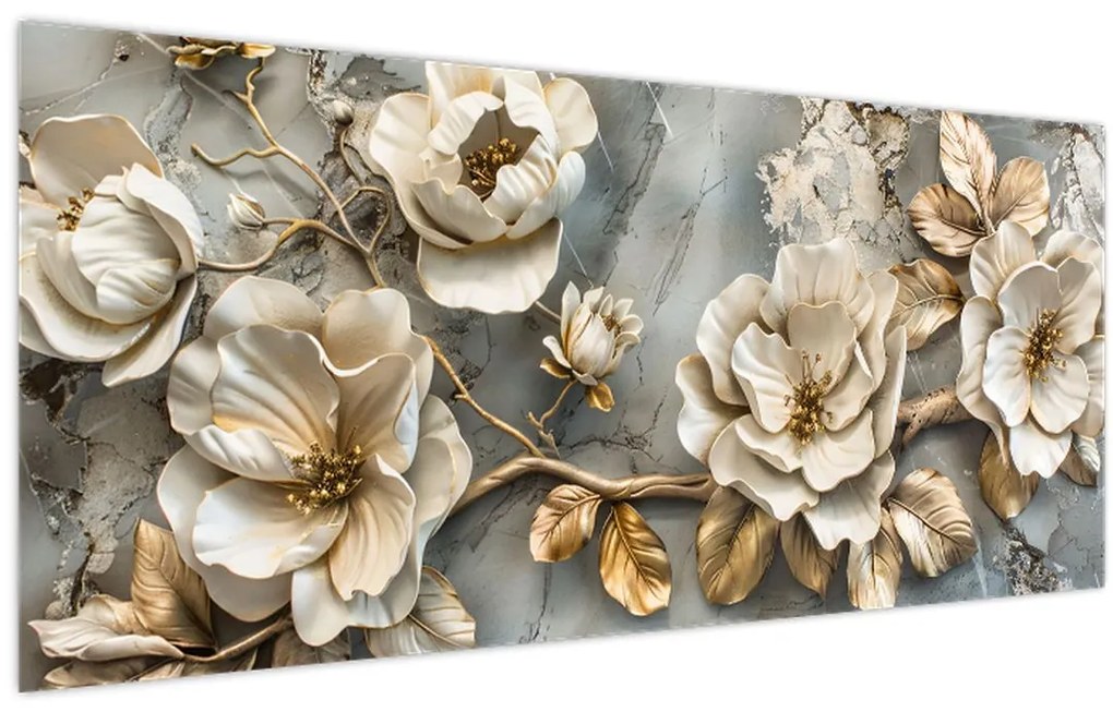 Tablou - Marmură de fundal cu flori (120x50 cm)