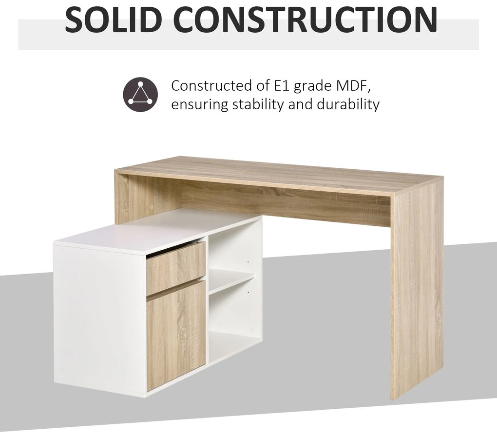 Birou unghiular din lemn cu un sertar, un dulapior si doua rafturi deschise, din PAL 120x92x75.5cm HOMCOM | Aosom Romania