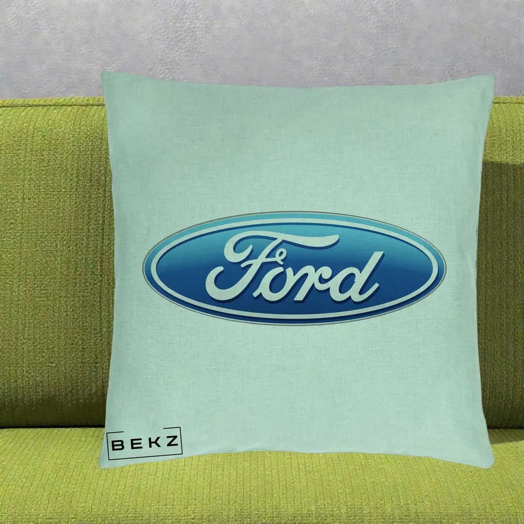 Perna Personalizata cu emblema Ford, 40x40 cm, Verde Menta, Husa Detasabila, Perna Inclusa, BEKZ®