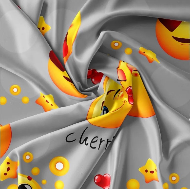 2x Lenjerie de pat din microfibra EMOJI gri + cearsaf jersey 180x200 cm alb