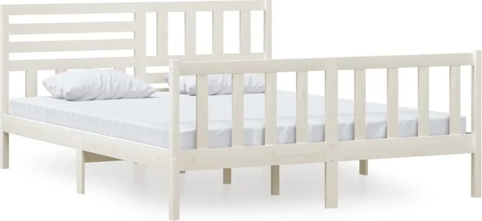vidaXL Cadru de pat, alb, 160x200 cm, lemn masiv
