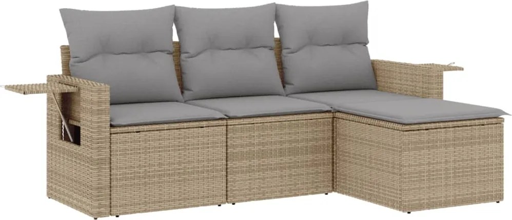 vidaXL Set canapele de grădină, 4 piese, cu perne, bej, poliratan
