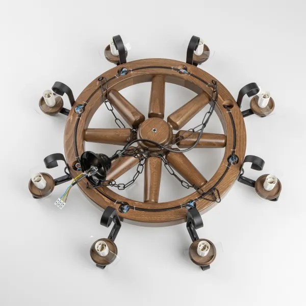 Brilagi - Lustru suspendat pe lanț ROATA, 8 x E14, 40 W, 230 V, diam. 70 cm, fag/nuc