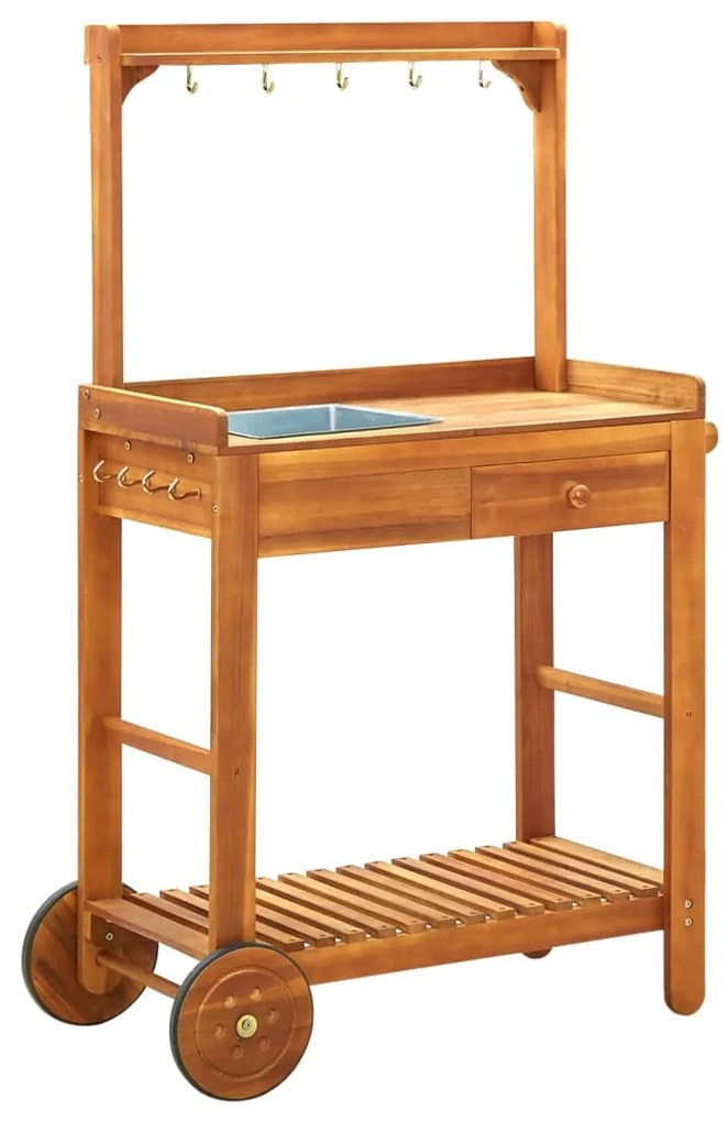 vidaXL Cărucior bucătărie grădină, 92x43,5x141,5 cm, lemn de acacia