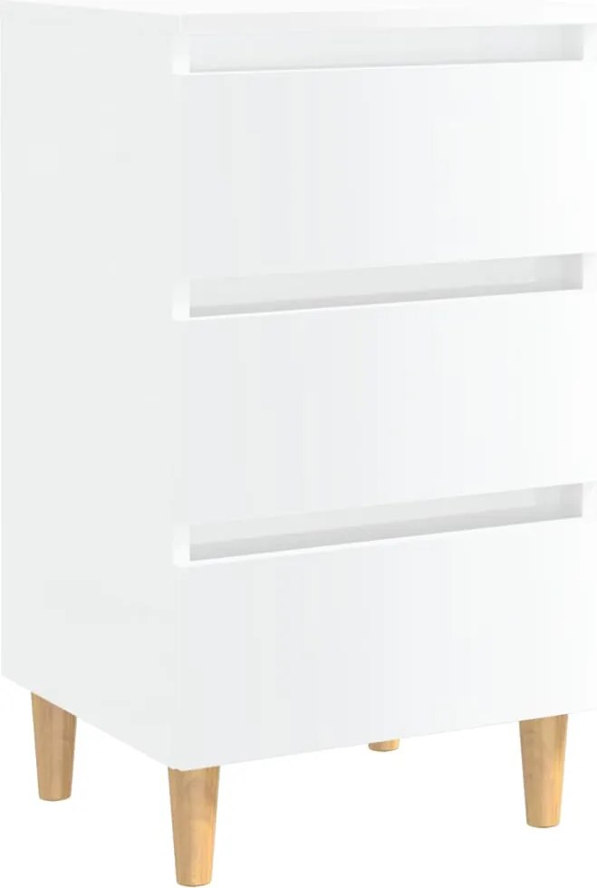 vidaXL Noptieră cu picioare lemn masiv, alb extralucios, 40x35x69 cm