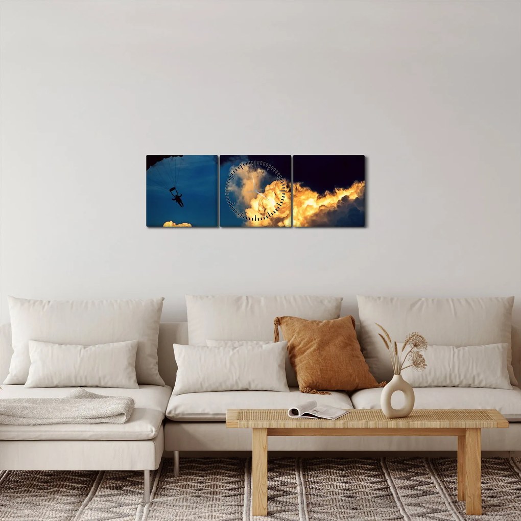 Tablou cu parașutiști în ceruri (cu ceas) (90x30 cm)