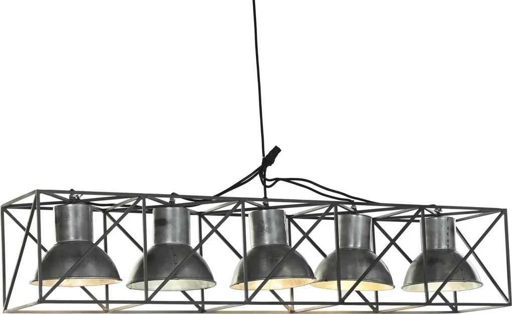 Lustră suspendată din metal, gri și negru, cu 5 brațe, 24 x 115 x 24 cm, „Charroux”