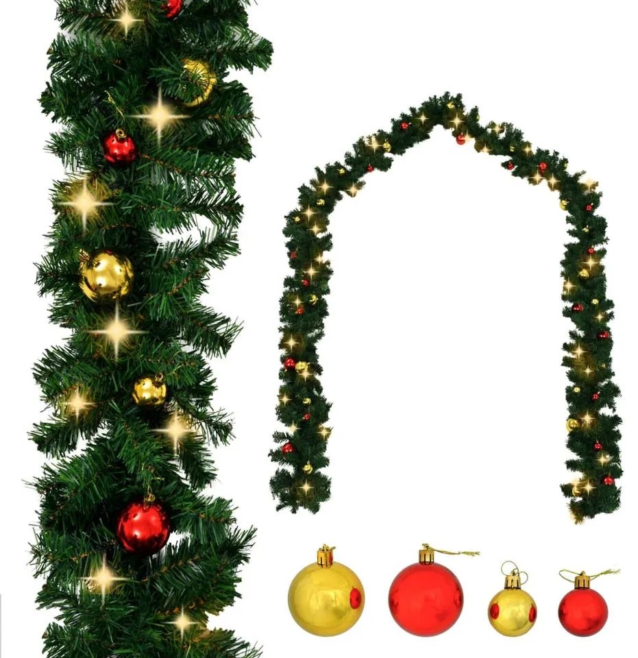 Ghirlandă de Crăciun decorată cu globuri și becuri LED, 20 m