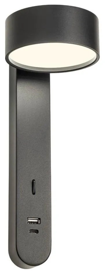 Redo 01-4643 - Aplica de perete LED SADES, 6W, 230V, CRI 90, USB, negru