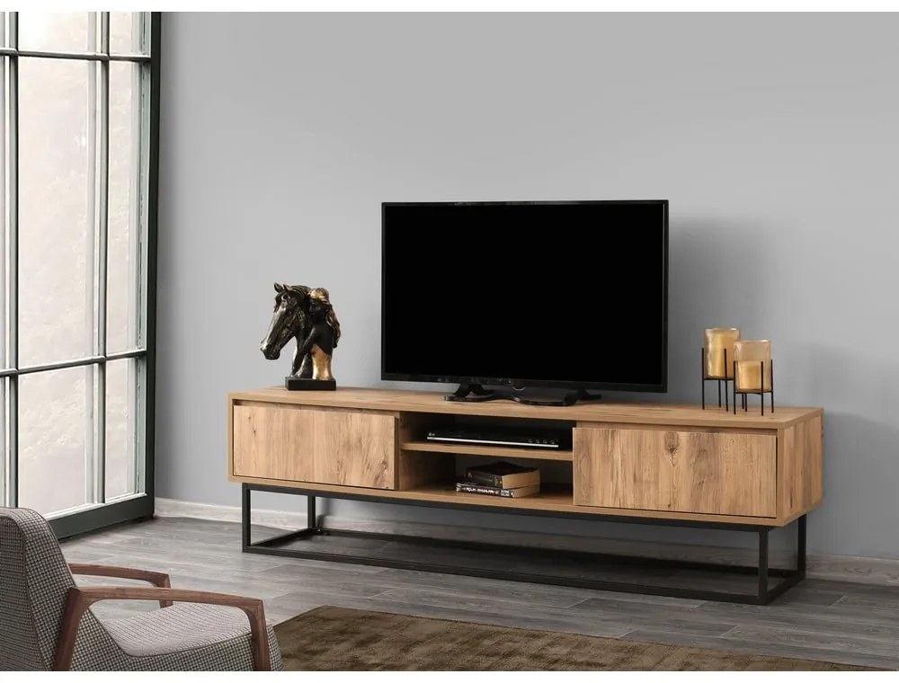 Comodă TV cu aspect de lemn de pin Kalune Design Belinda, lungime 180 cm, natural