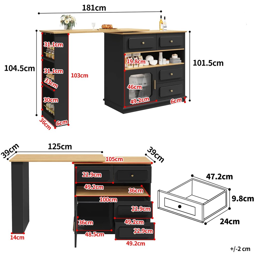 Masă de bar extensibilă cu spațiu de depozitare, Negru | Aosom Romania