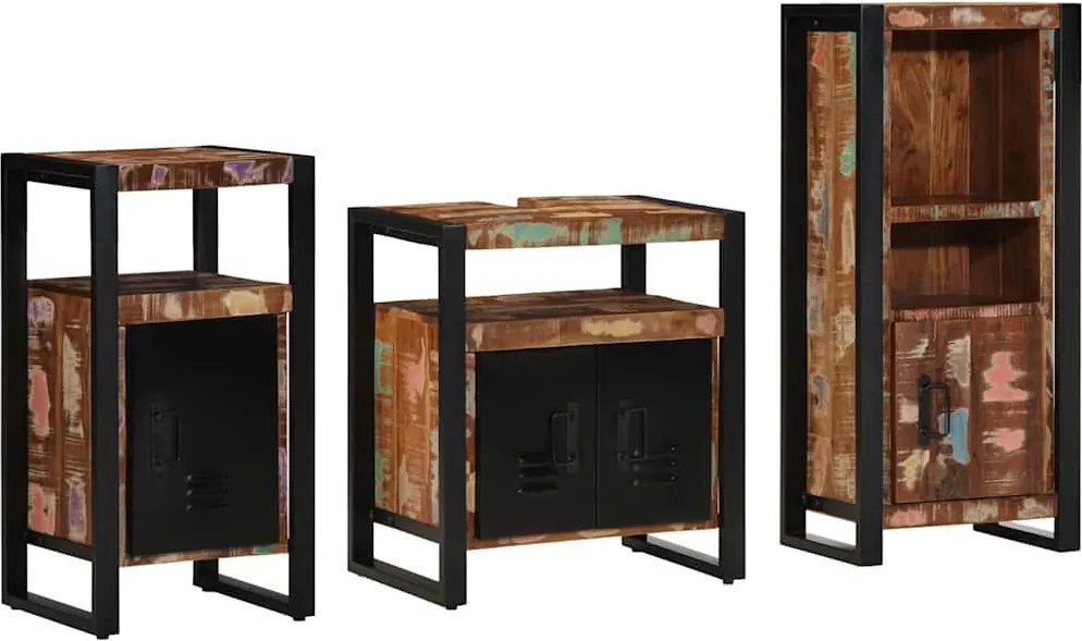 vidaXL Set de mobilier pentru baie cu raft 3 pcs Lemn recuperat masiv