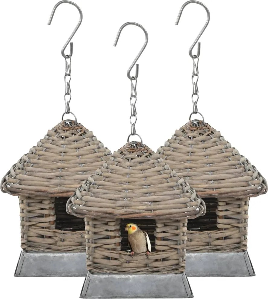 vidaXL Căsuțe de păsări, 3 buc., răchită