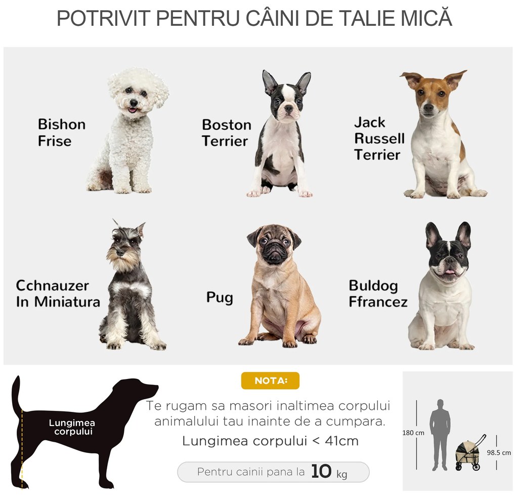 PawHut Cărucior 2 în 1 pentru Animale de Companie Câini de Talie Mică și Pisici Pliabil cu Geantă de Transport | Aosom Romania