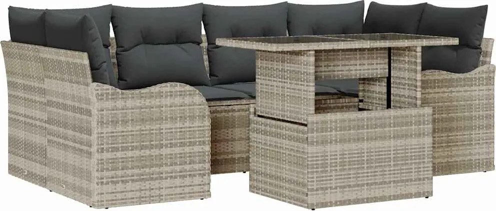 vidaXL Set de canapele pentru grădină 7 pcs Gri deschis Rattan poli