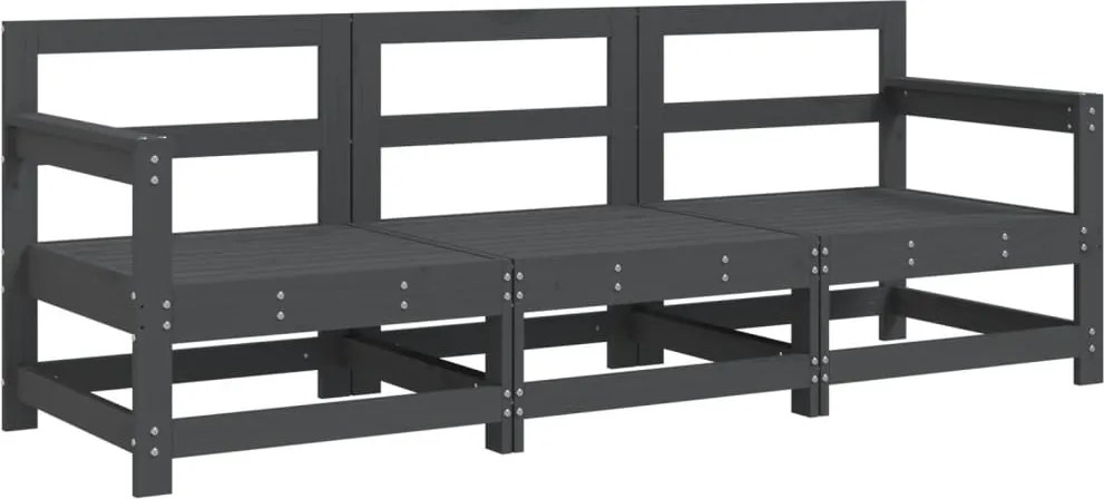 vidaXL Set mobilier de grădină, 3 piese, gri, lemn masiv de pin