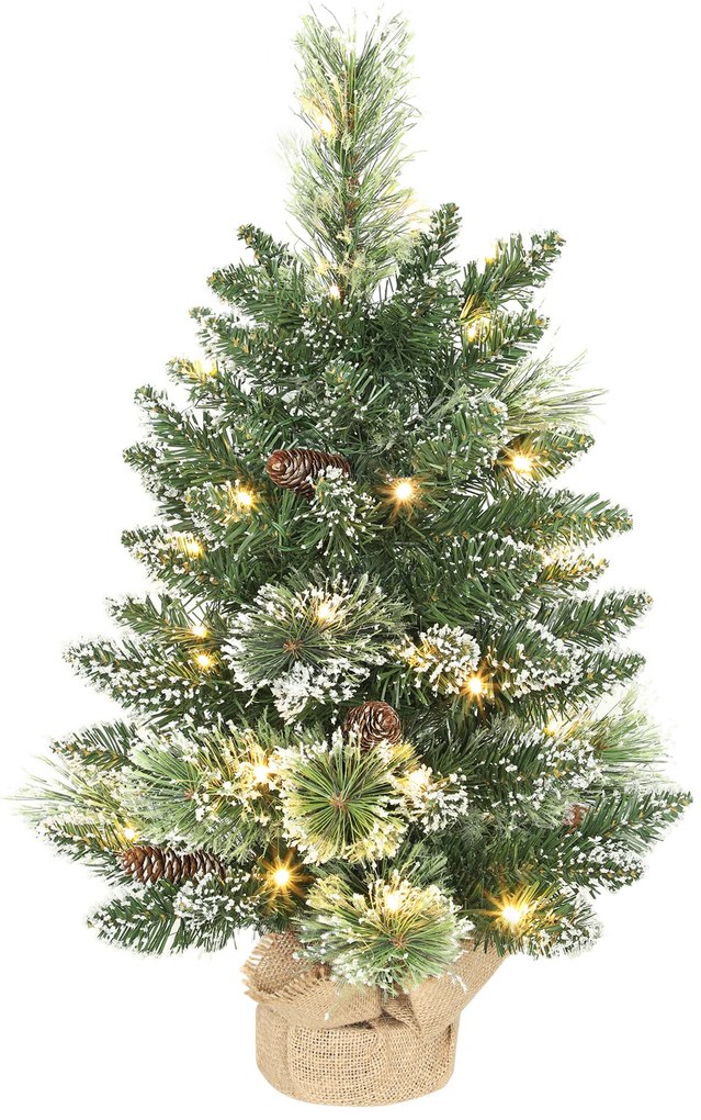 HOMCOM Pom de Crăciun Miniatural Pre-luminat 60 cm, Pom de Crăciun cu Zăpadă | Aosom Romania