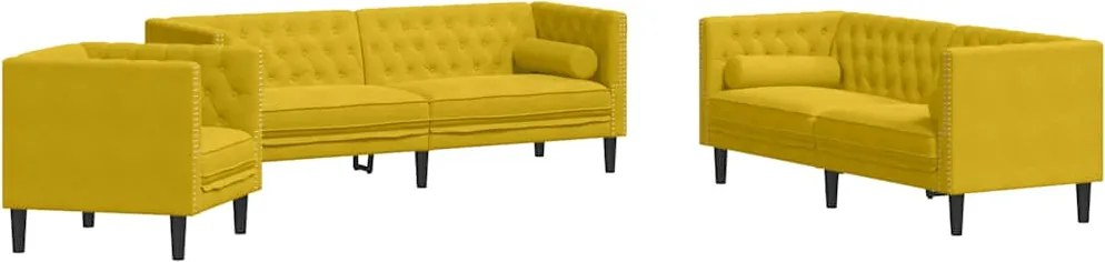 vidaXL Set canapele Chesterfield cu perne rulou 3 piese galben catifea