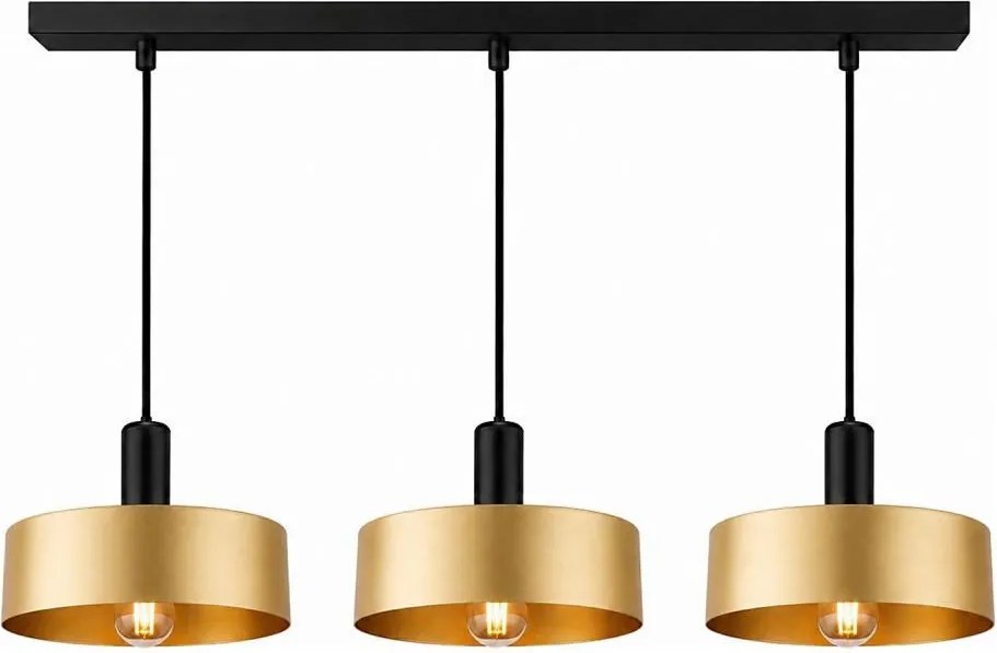 Lustră pe cablu HAKI 3xE27/60W/230V auriu/negru