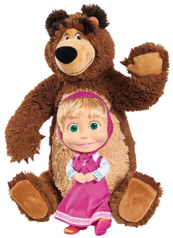 Set jucarii de plus Masha and The Bear, papusa Masha 23 cm si ursulet de plus 43 cm, Simba
