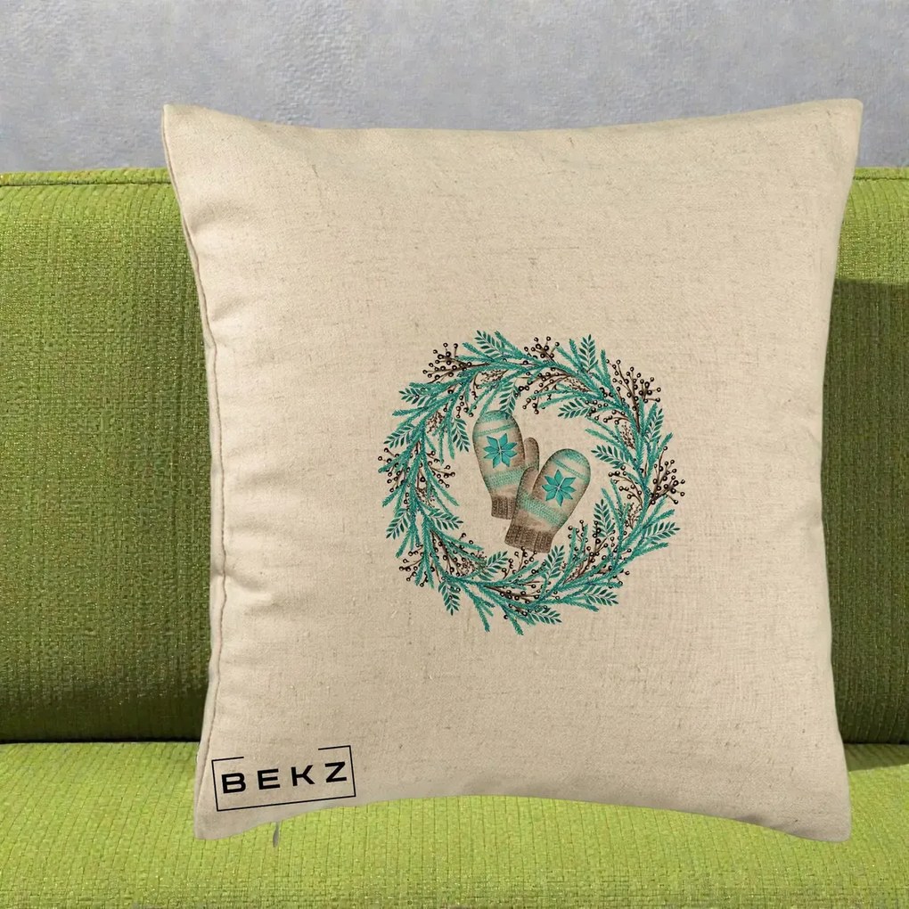 Perna Decorativa Coroana Turcoaz cu Manusi, 40x40 cm, Bej, Husa Detasabila, Perna Inclusa, BEKZ®