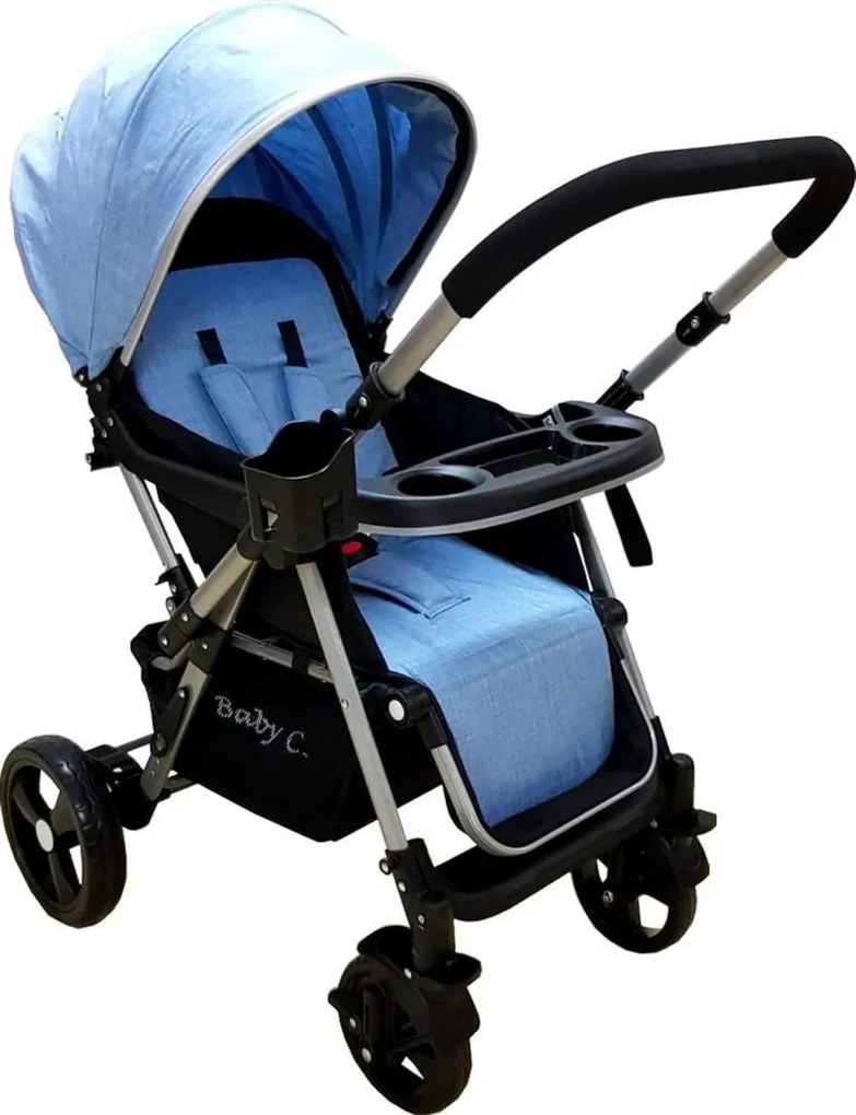 Carucior nou nascuti 2 in 1 BABY CARE™ PRO 511, Cadru aluminiu, Maner reversibil, Spatar reglabil 5 trepte, Amortizoare, Frana picior, Albastru