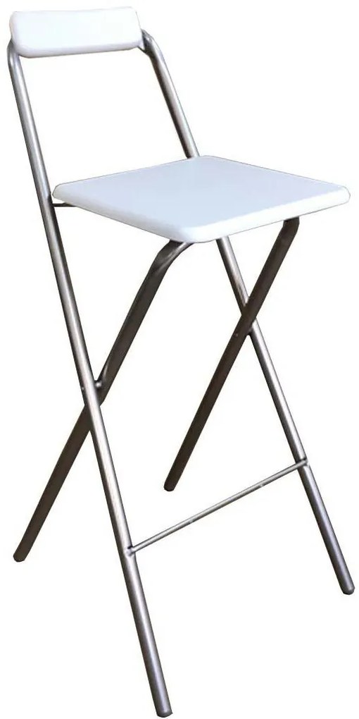Scaun pliabil pentru living, bucatarie si bar HouseXL™ White Folding High Chair, Inaltime 98 cm, Dimensiuni sezut 48X48 cm, Design ergonomic,