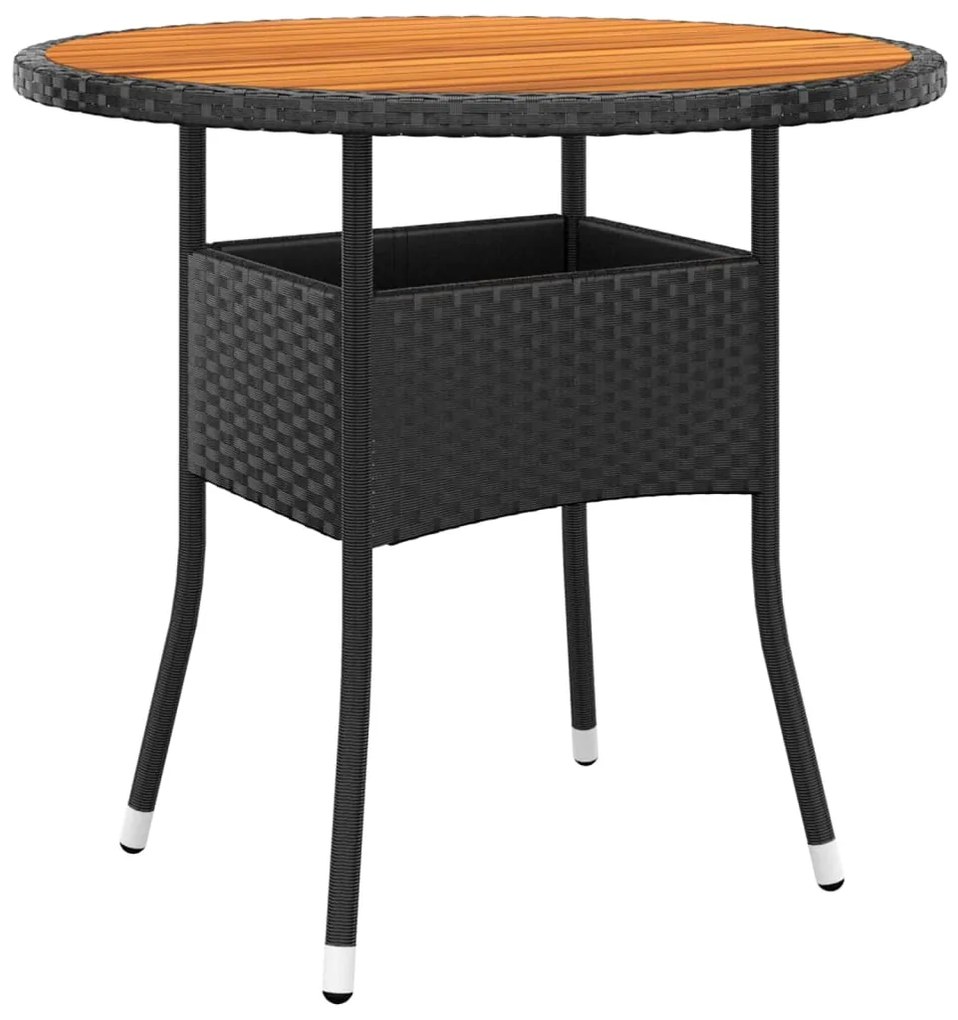 vidaXL Masă de grădină, negru, Ø80x75cm, lemn de acacia/poliratan