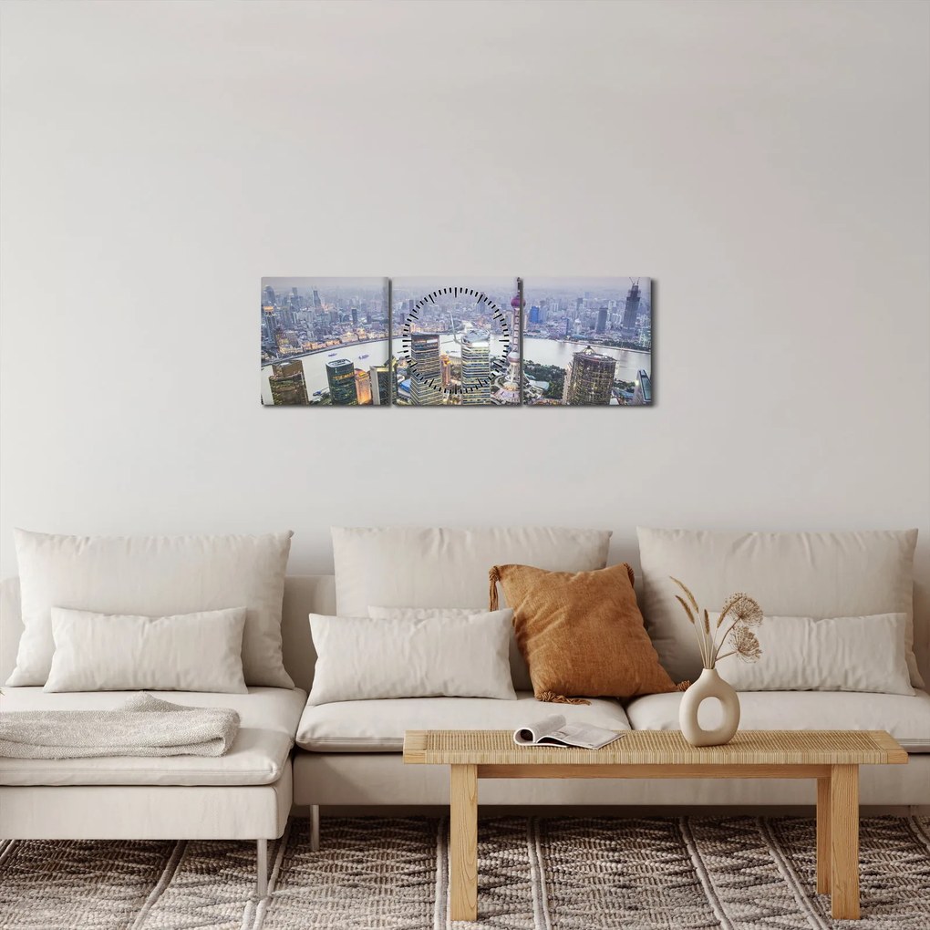 Tablou - Shanghai, China (cu ceas) (90x30 cm)