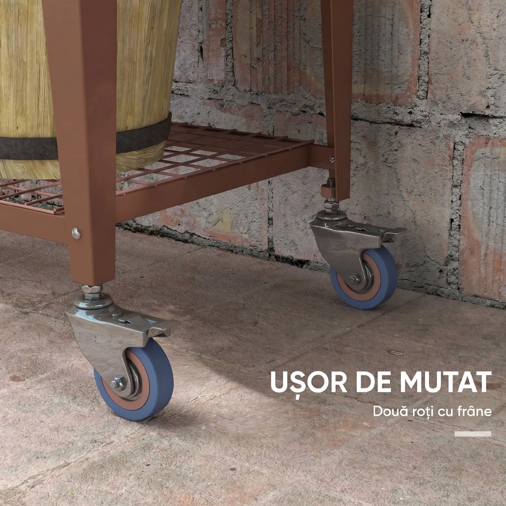 Outsunny Strat de Gradină Înălțat cu Acoperiș de Sera, Jardiniera Mobilă cu Roți și Raft Inferior pentru Legume, Flori, Ierburi | Aosom Romania