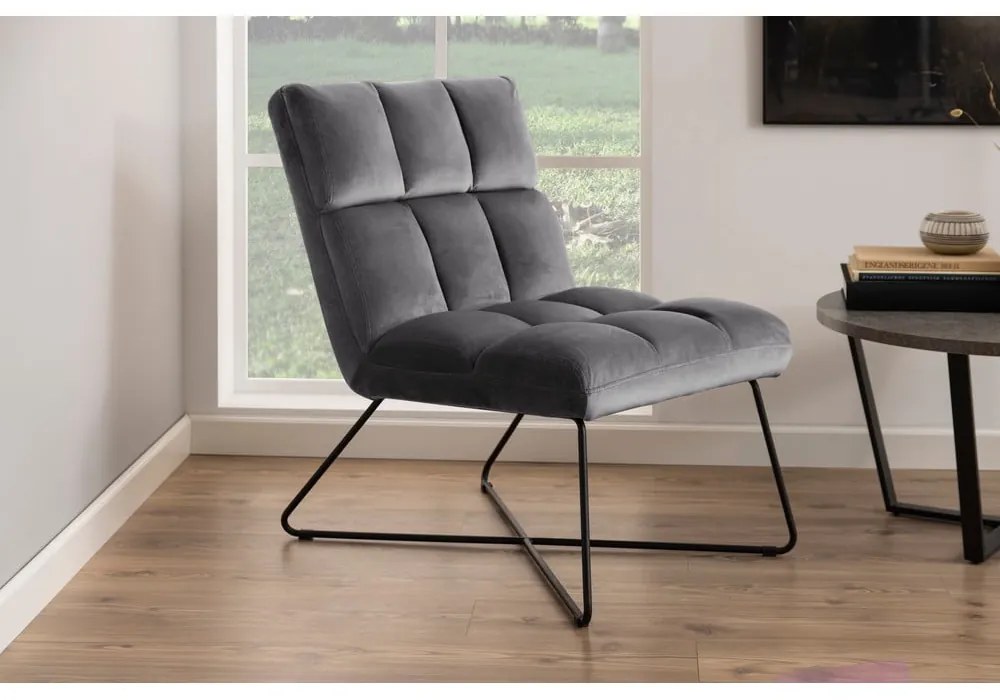 Fotoliu gri cu tapițerie din catifea Alba – Actona