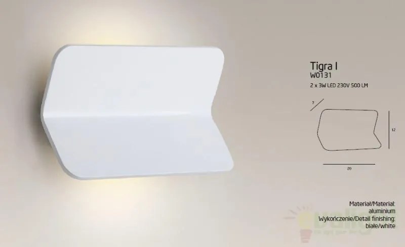 Aplica de perete moderna, alba, LED Tigra I W0131 MX