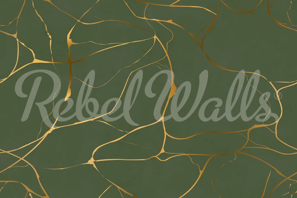 Tapet Gold Swirl, Dark Green, Rebel Walls