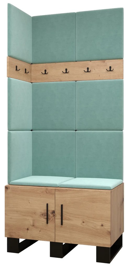 Set mobilier pentru hol Amanda 11 (Stejar artisan + verde). 1085949