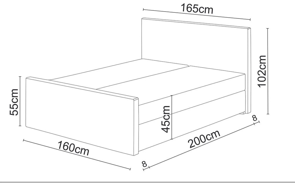 Pat matrimonial Boxspring 160 cm Milagros 1 (gri) ( cu saltea și sp. depozitare). 1046741