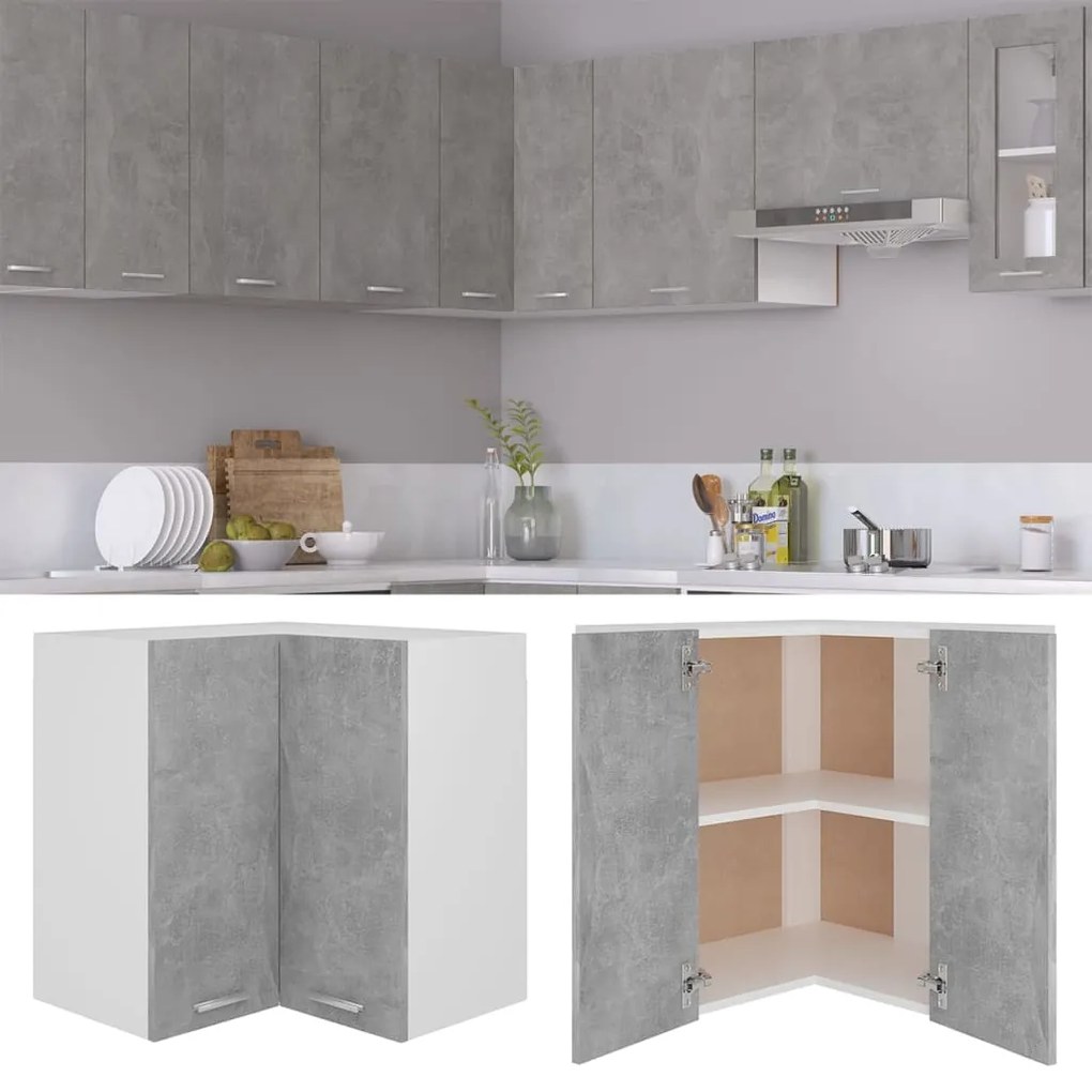 806394 vidaXL Dulap suspendat de colț, gri beton, 57x57x60 cm, PAL