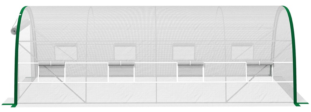 Outsunny Seră de Grădină Tunnel 18 m² dim. 6L x 3l x 2H m, 8 ferestre, Ușă cu fermoar rulabil, Oțel galvanizat, preț PE, Alb | Aosom Romania