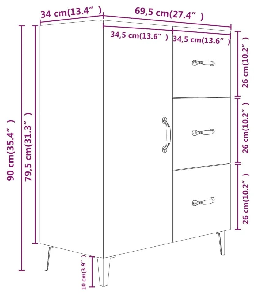 Servanta, alb, 69,5x34x90 cm, lemn prelucrat 1, Alb