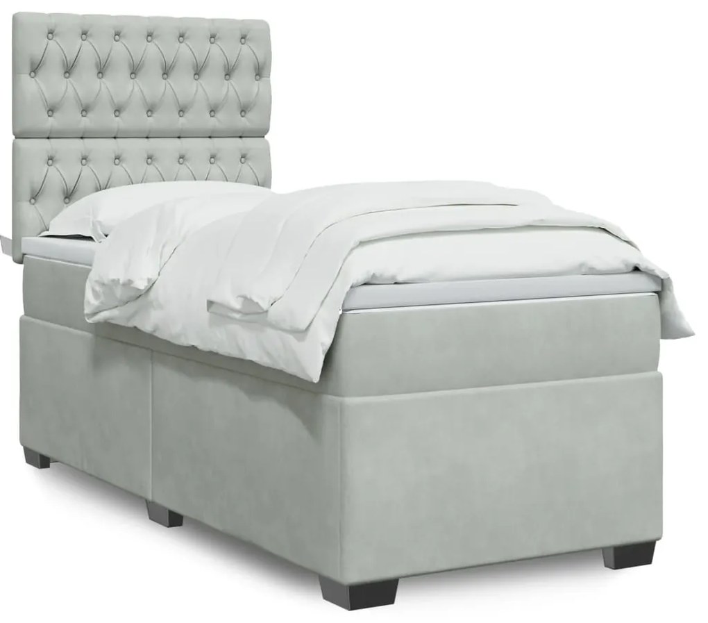 vidaXL Pat continental cu saltea, gri deschis, 80x200 cm, catifea
