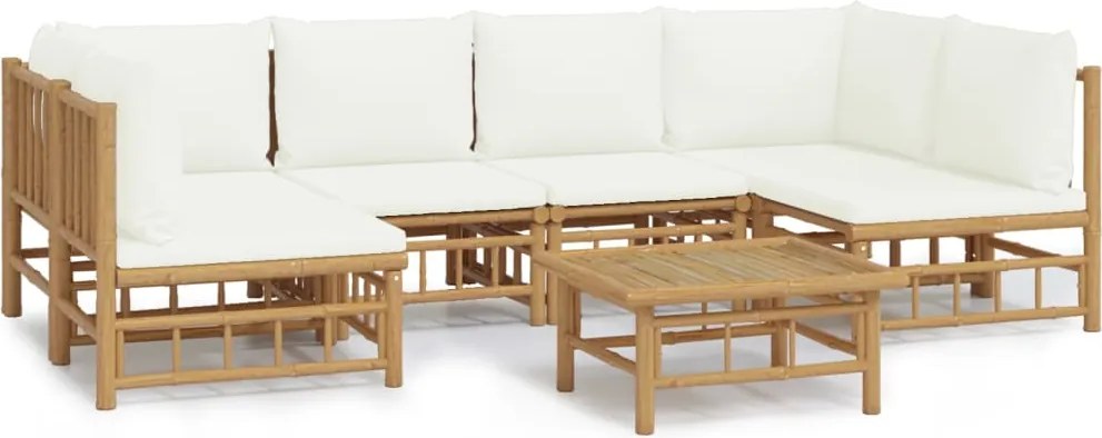 vidaXL Set mobilier de grădină cu perne alb crem, 7 piese, bambus