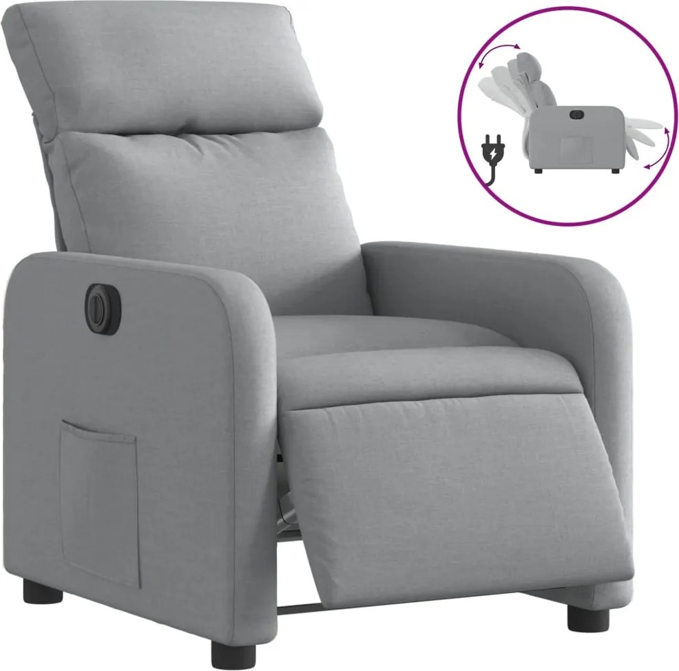 vidaXL Fotoliu rabatabil electric, gri deschis, textil