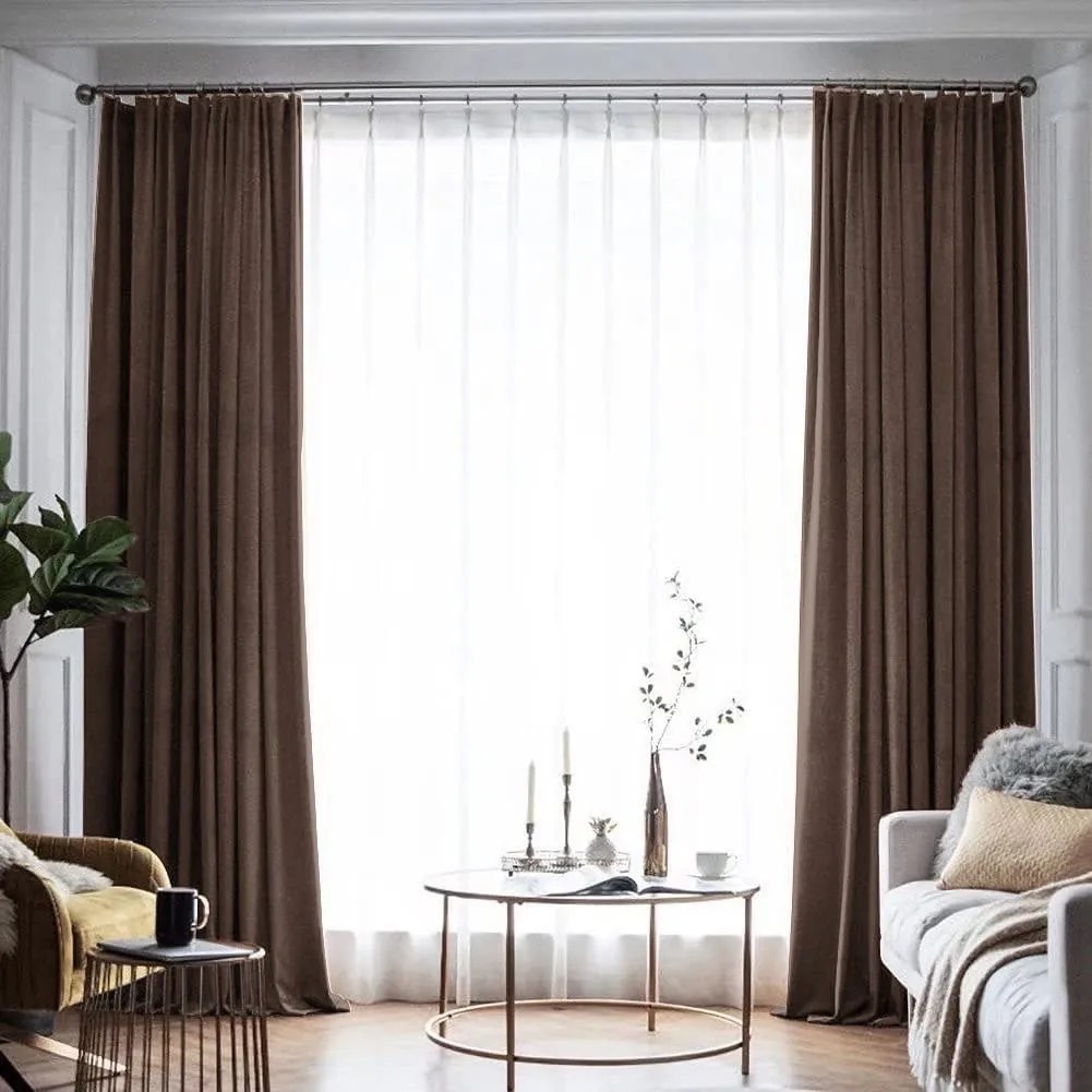 Set draperie din catifea blackout cu rejansa din bumbac tip fagure, Madison, densitate 700 g/ml, English Walnut, 2 buc
